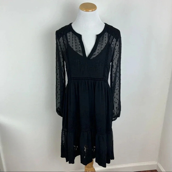 Anthropologie Vanessa Virginia Sheer Lace black Boho Long Sleeve Dress Size 0 - Picture 4 of 11